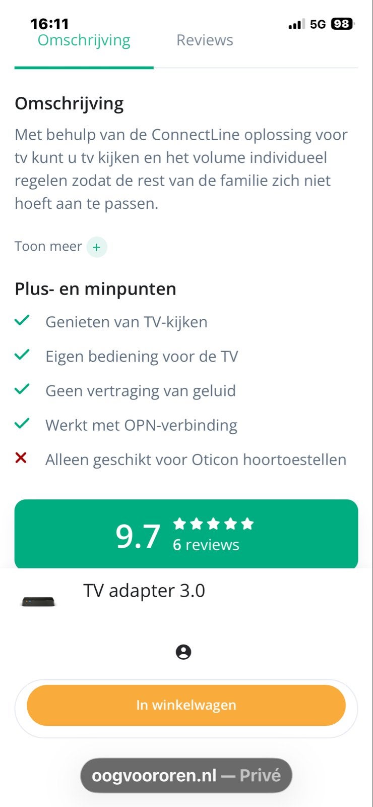 Oticon ConnectLine TV Adapter 3.0 voor hoortoestellen, Audio, Tv en Foto, Televisie-accessoires, Ophalen of Verzenden, Gebruikt