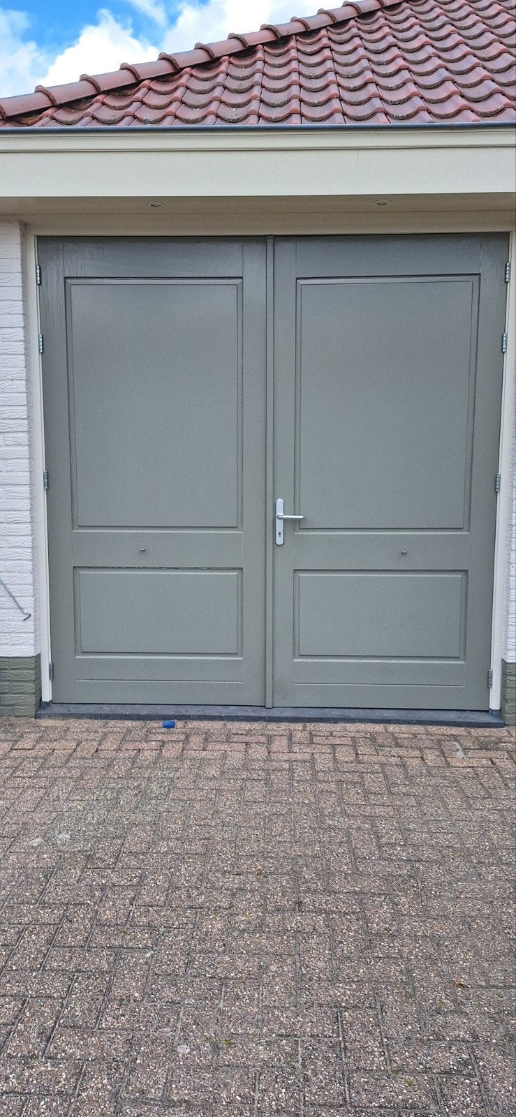 Dubbele houten garagedeuren (incl. kozijn), Ophalen, Gebruikt, Garagedeur, Hout