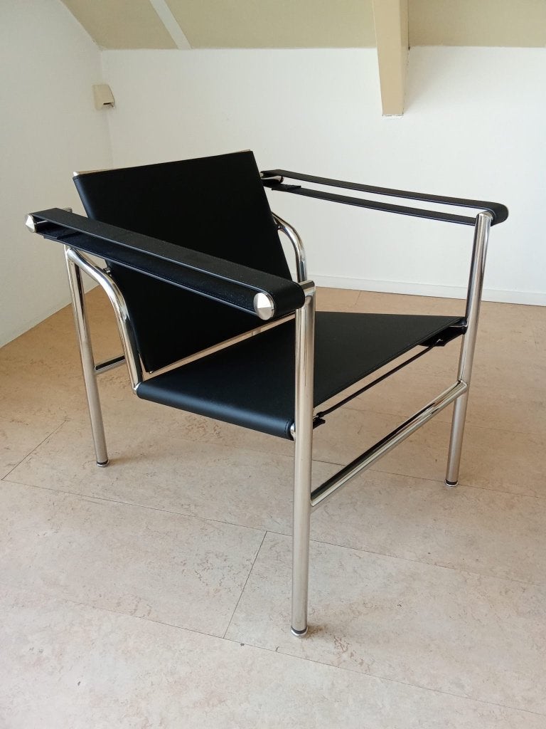 Zwart Corbusier Lc1 repro design fauteuil chroom vintage, Ophalen, Gebruikt, Zwart, Lc1 Corbusier design