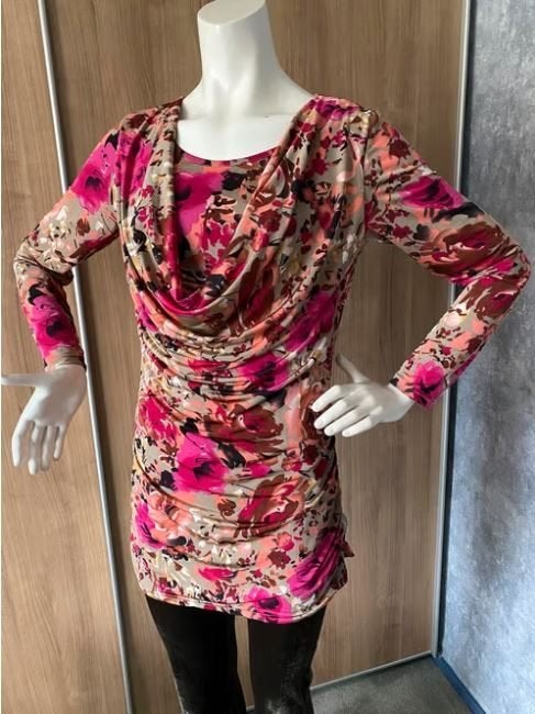 SoSoire Bloemenprint Top met Watervalhals mt. M, Kleding | Dames, Maat 38/40 (M), Meerkleurig, Ophalen of Verzenden, Zo goed als nieuw