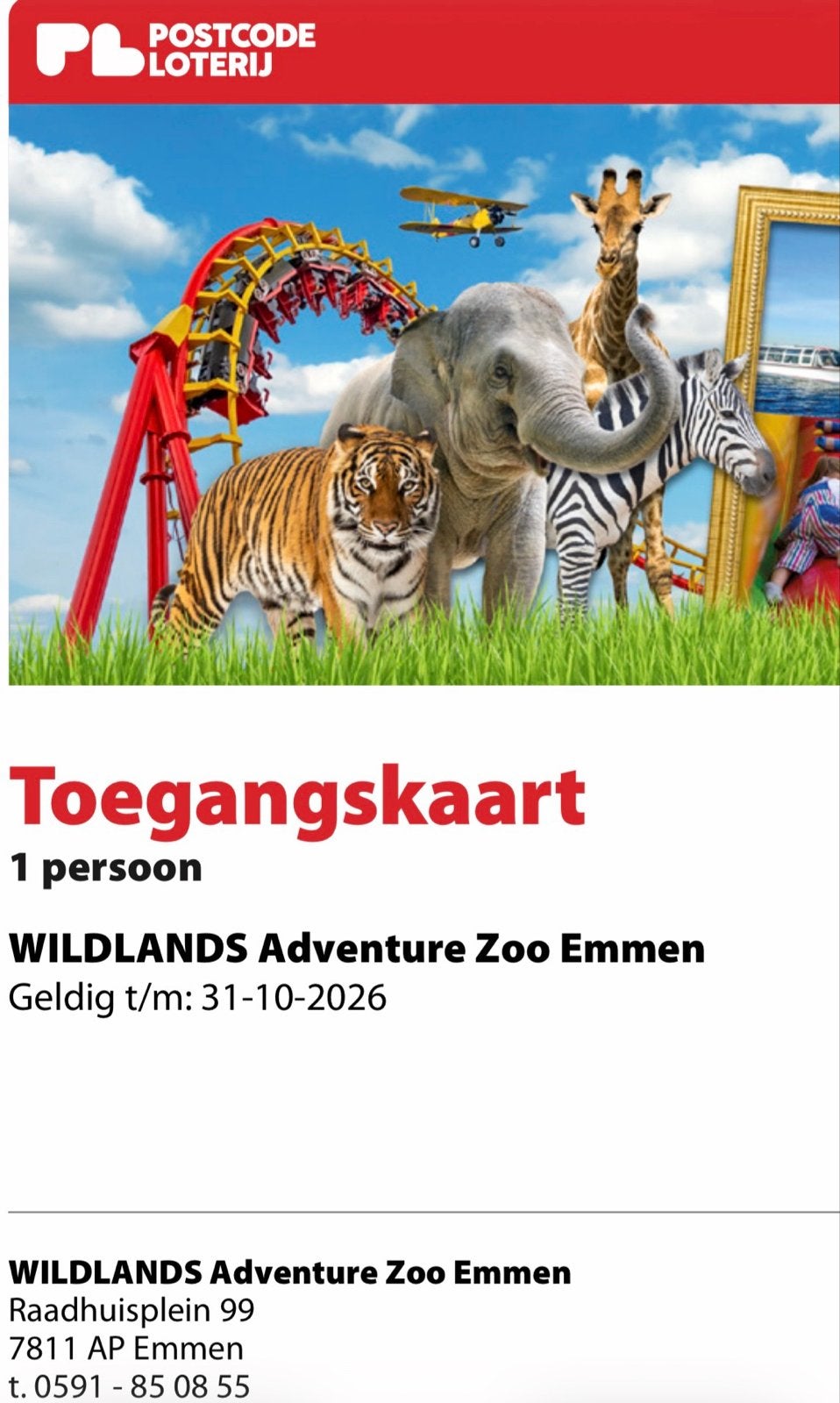 Wildlands Adventure Zoo Emmen 4 kaartjes, Tickets en Kaartjes, Drie personen of meer, Ticket of Toegangskaart