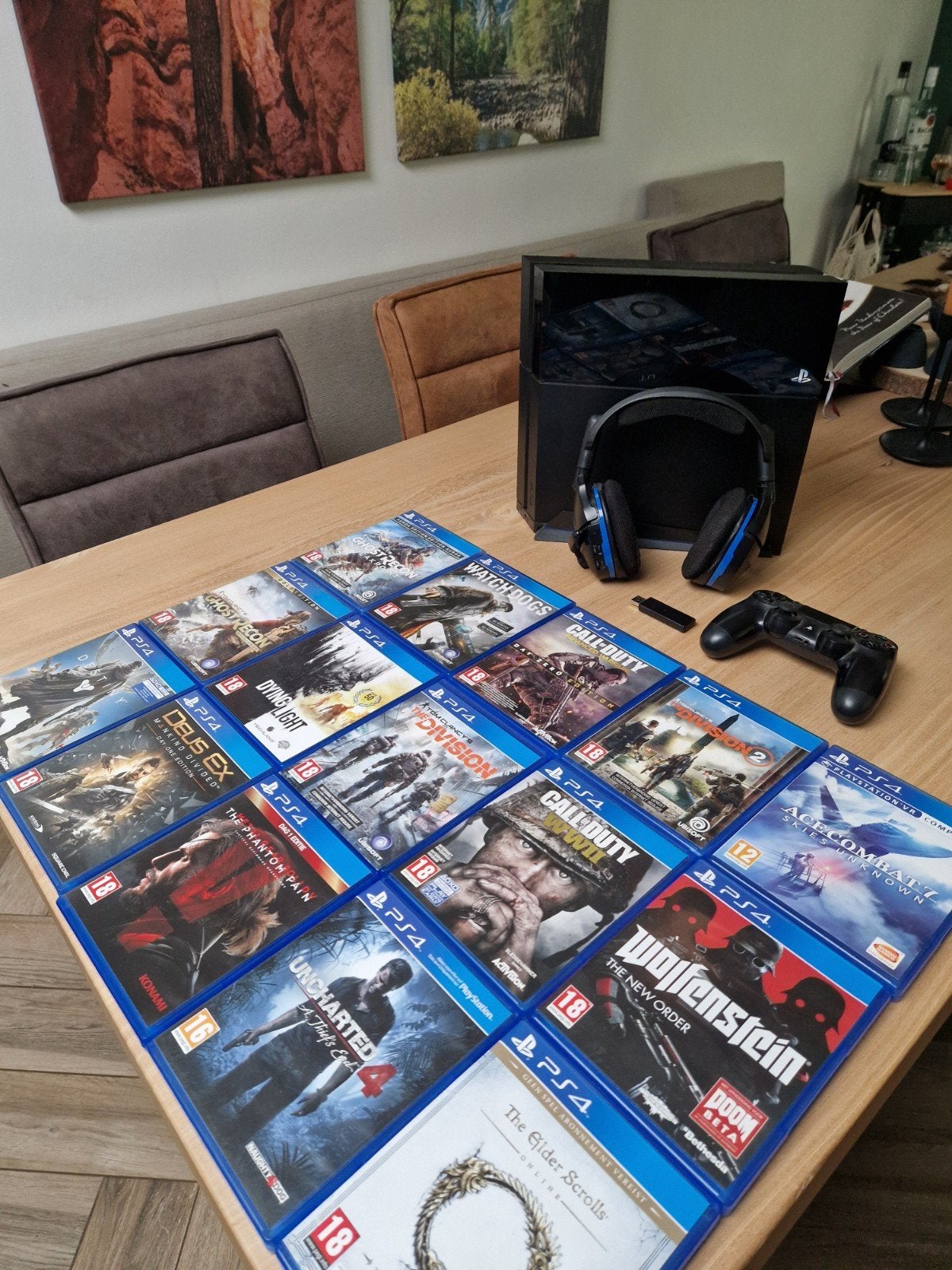 PlayStation 4 bundel: console, headset, controller, 15 games, Ophalen, Met 1 controller, Original, 500 GB