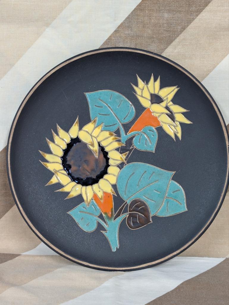 Vintage Ruscha wandbord met zonnebloemen, West Germany, Ophalen of Verzenden