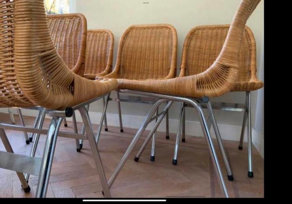 Set van 6 dutch design eetkamer stoelen DvSliedregt, Ophalen of Verzenden, Zo goed als nieuw, Bruin