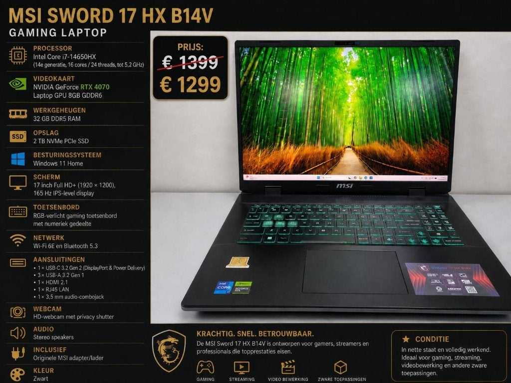 MSI Sword 17 HX B14V & Acer Swift X Laptops, 2 tot 3 Ghz, Qwerty, Ophalen of Verzenden, Zo goed als nieuw