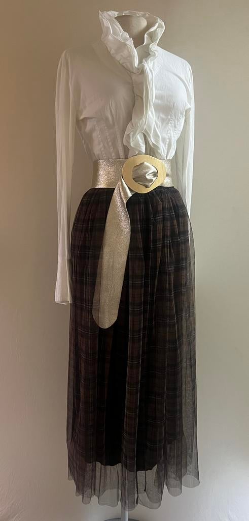 Tule maxi rok 38/40/42 in ruitje bruin wit, Kleding | Dames, Maat 38/40 (M), Bruin, Verzenden, Zo goed als nieuw