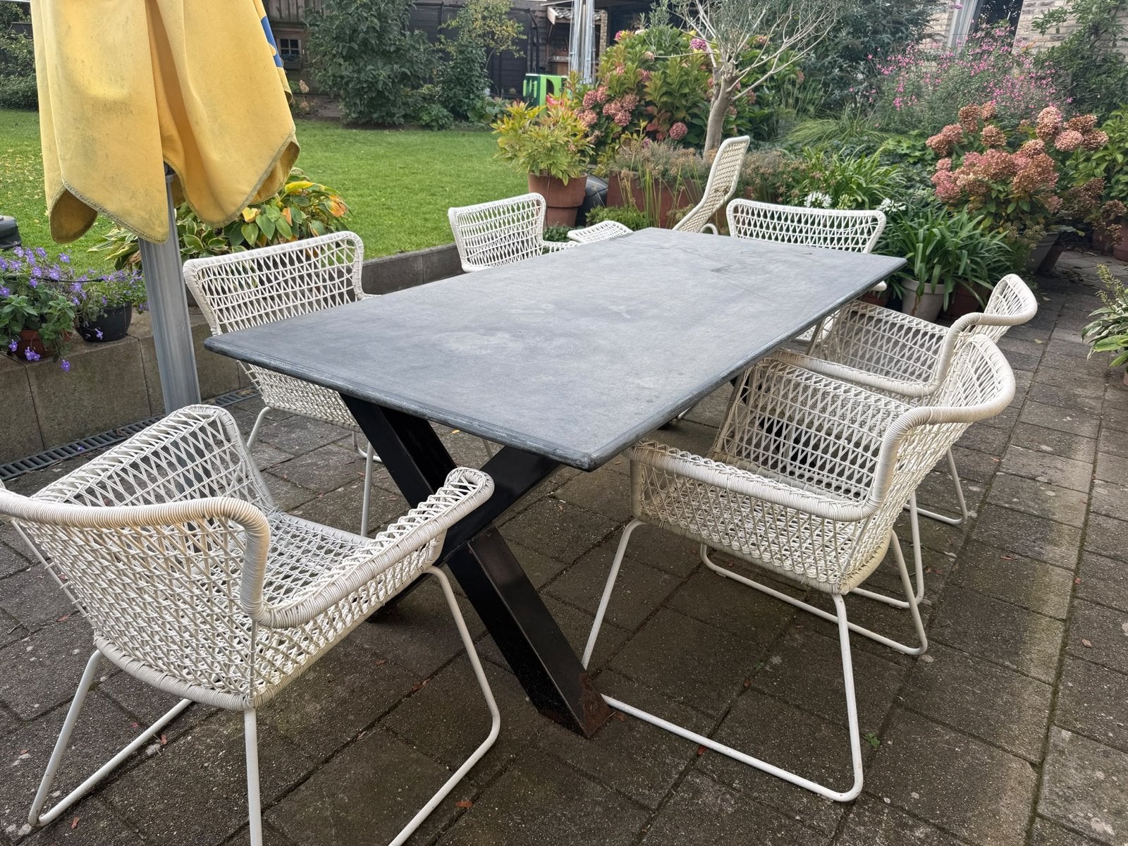 T.e.a.b. Robuuste tuintafel 200x100 cm met basalt blad, Ophalen, Gebruikt, Rechthoekig, Overige materialen