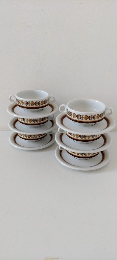 6 Vintage soepkommen kommen met schotel – Retro jaren 70, Eu, Eu, Ophalen of Verzenden, Zo goed als nieuw