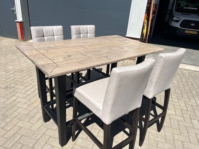 4 barkrukken met statafel te koop, 5 krukken of meer, Ophalen, Gebruikt, 60 tot 90 cm