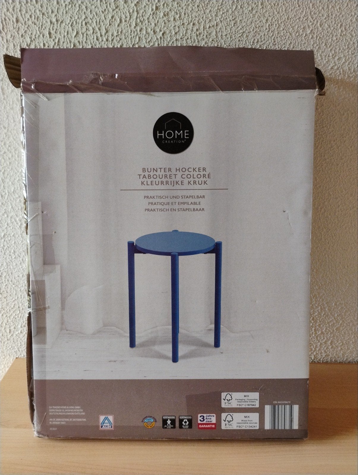HOME CREATION Krukje - Blauw - Staal en Hout - 46x30 cm, Ophalen of Verzenden, Nieuw, Staal