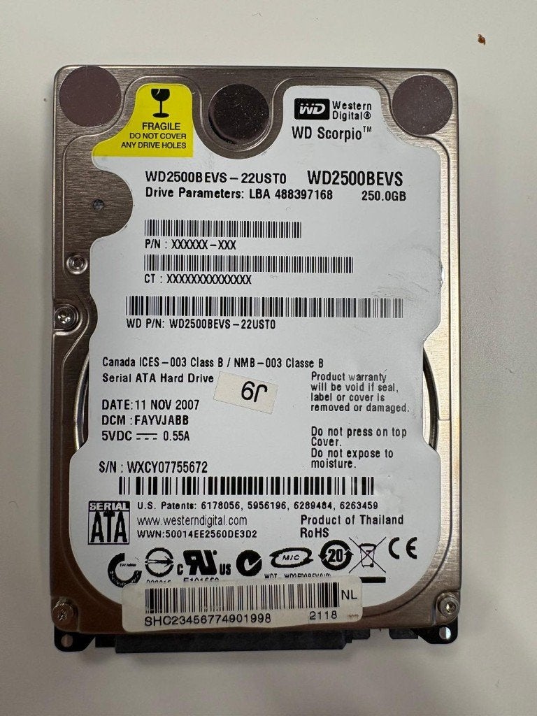 HDD Western Digital 2,5 inch SATA WD2500BEVS, Intern, Gebruikt, -, -
