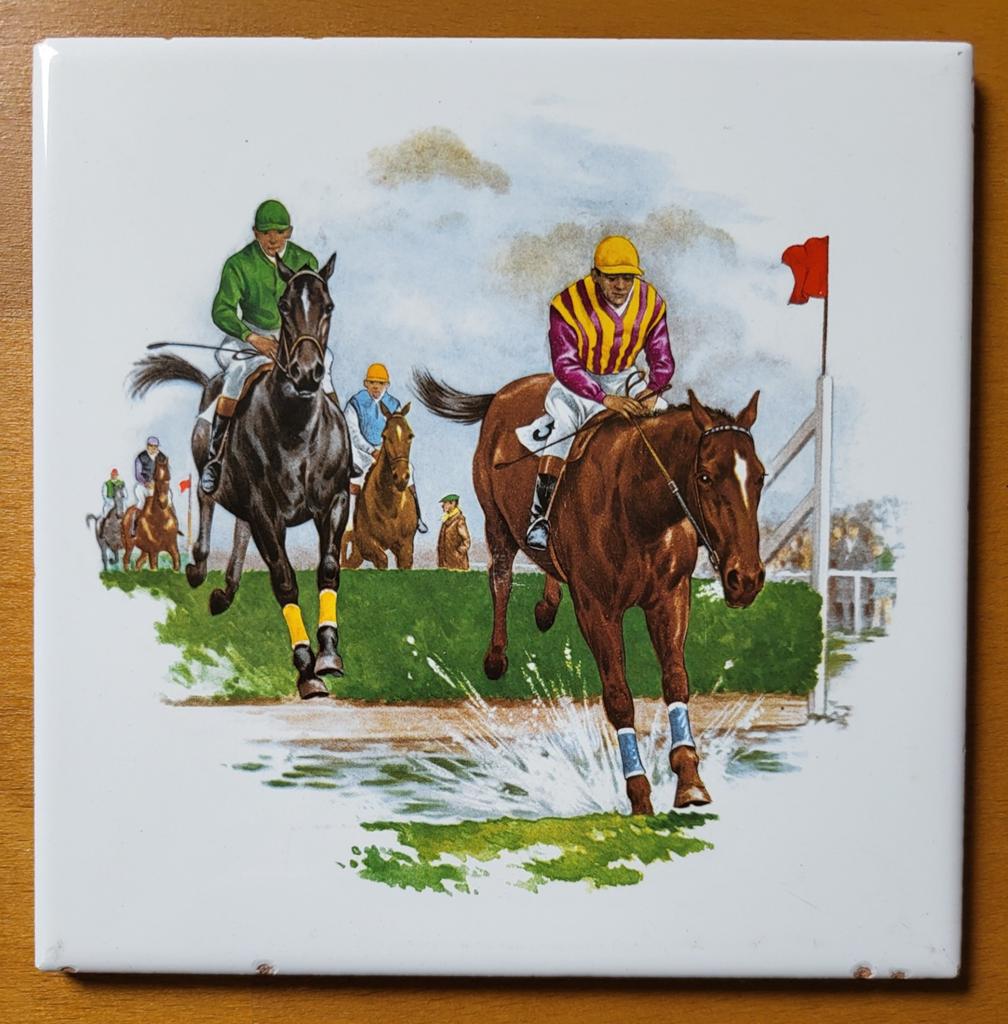 Vintage Keramische Tegel - Engelse Steeplechase -Paardenrace, Antiek en Kunst, Ophalen of Verzenden
