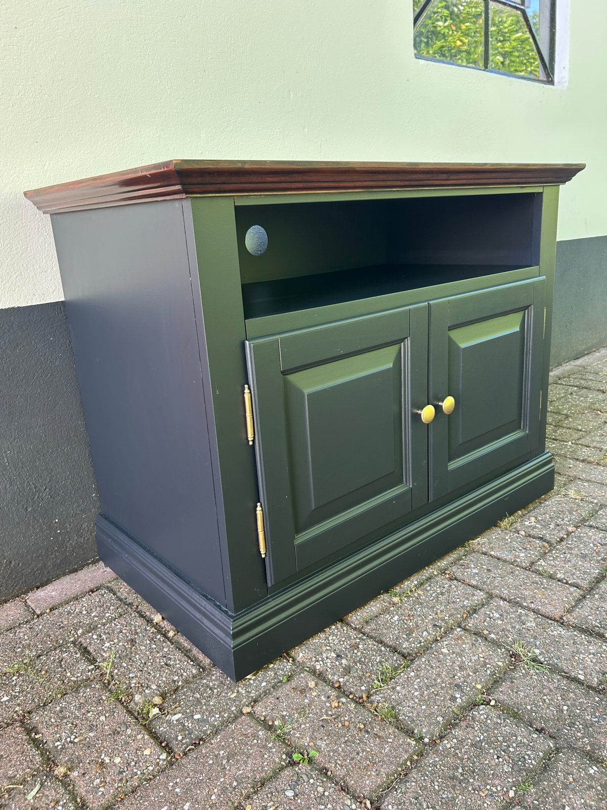 Antraciete tv meubel (kast) met gebeitst blad, Huis en Inrichting, Kasten | Televisiemeubels, Gebruikt, Minder dan 100 cm, Overige houtsoorten