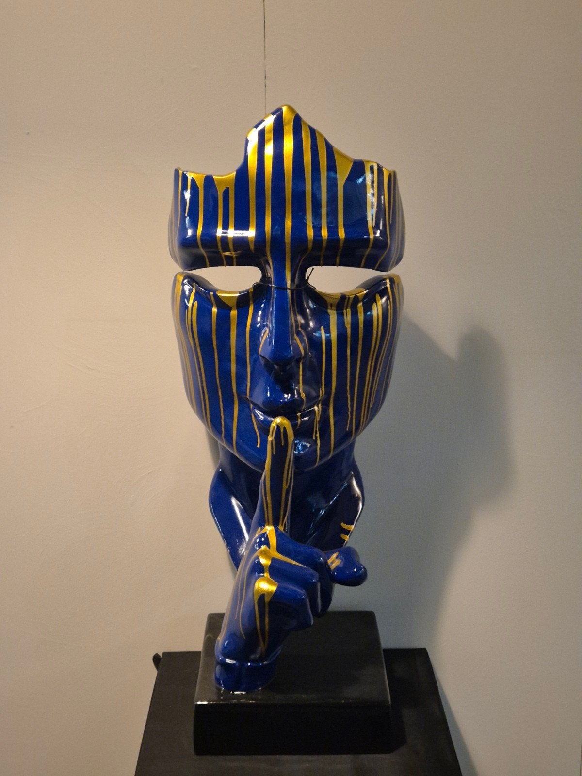 Groot modern masker, blauw met goud, 100 cm, Ophalen of Verzenden