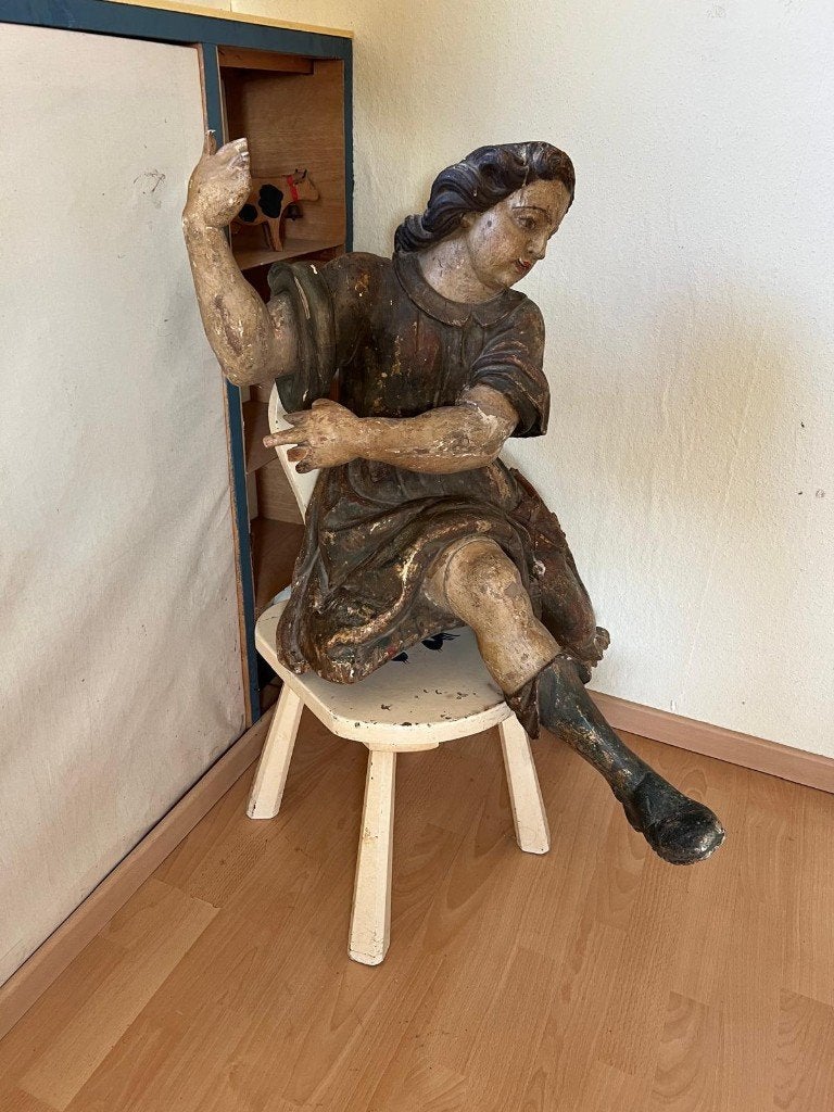 Antieke houten engel uit de bibliotheek van Charles Eyck, Antiek en Kunst, Ophalen