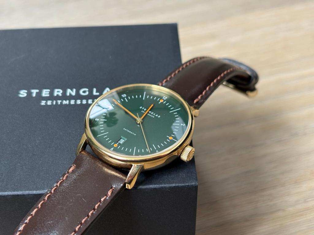 Sternglas Naos Automatik - Donkergroen & Goud, Zo goed als n, Leer, Staal, Polshorloge, Zo goed als nieuw