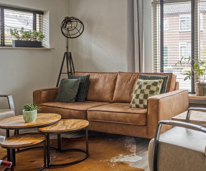 Industriële designbank New York - 3-zitsbank Cognac – Leder, Huis en Inrichting, Banken | Bankstellen, Ophalen, Gebruikt, Driepersoons