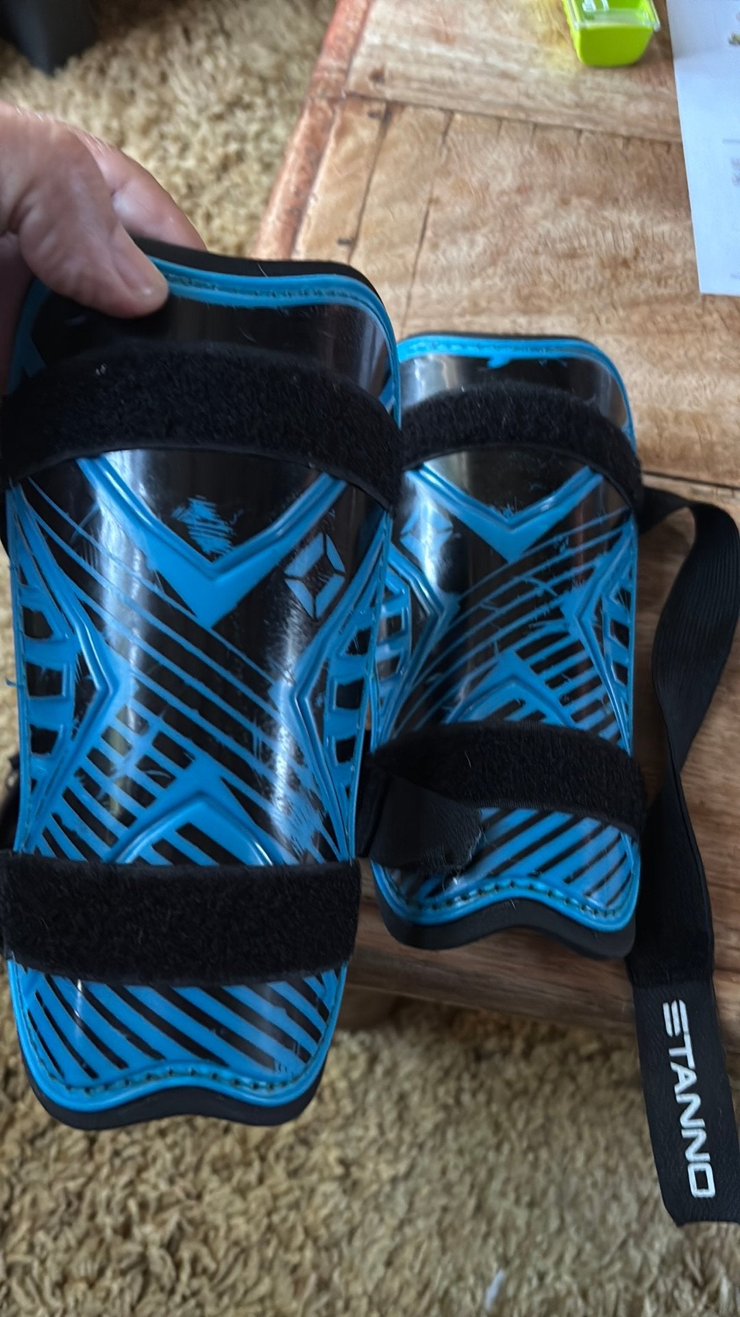 Stanno scheenbeschermers blauw zwart, met elastiek, Ophalen of Verzenden, Gebruikt, Overige typen