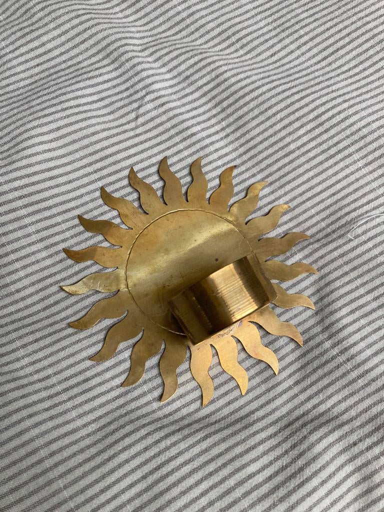 Waxinelichthouder messing zon om op te hangen, Metaal, Gebruikt, Oosters, Wandhanger