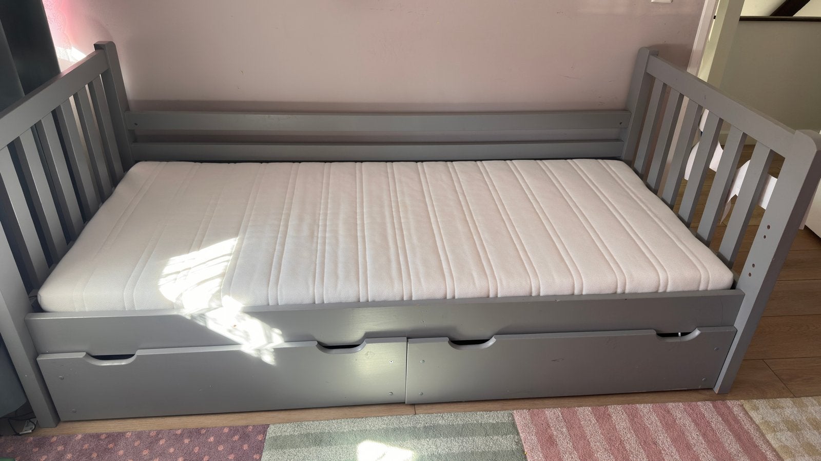 Grey Bed Frame with Storage Drawers & mattress, Ophalen, Gebruikt, 90 cm, Eenpersoons