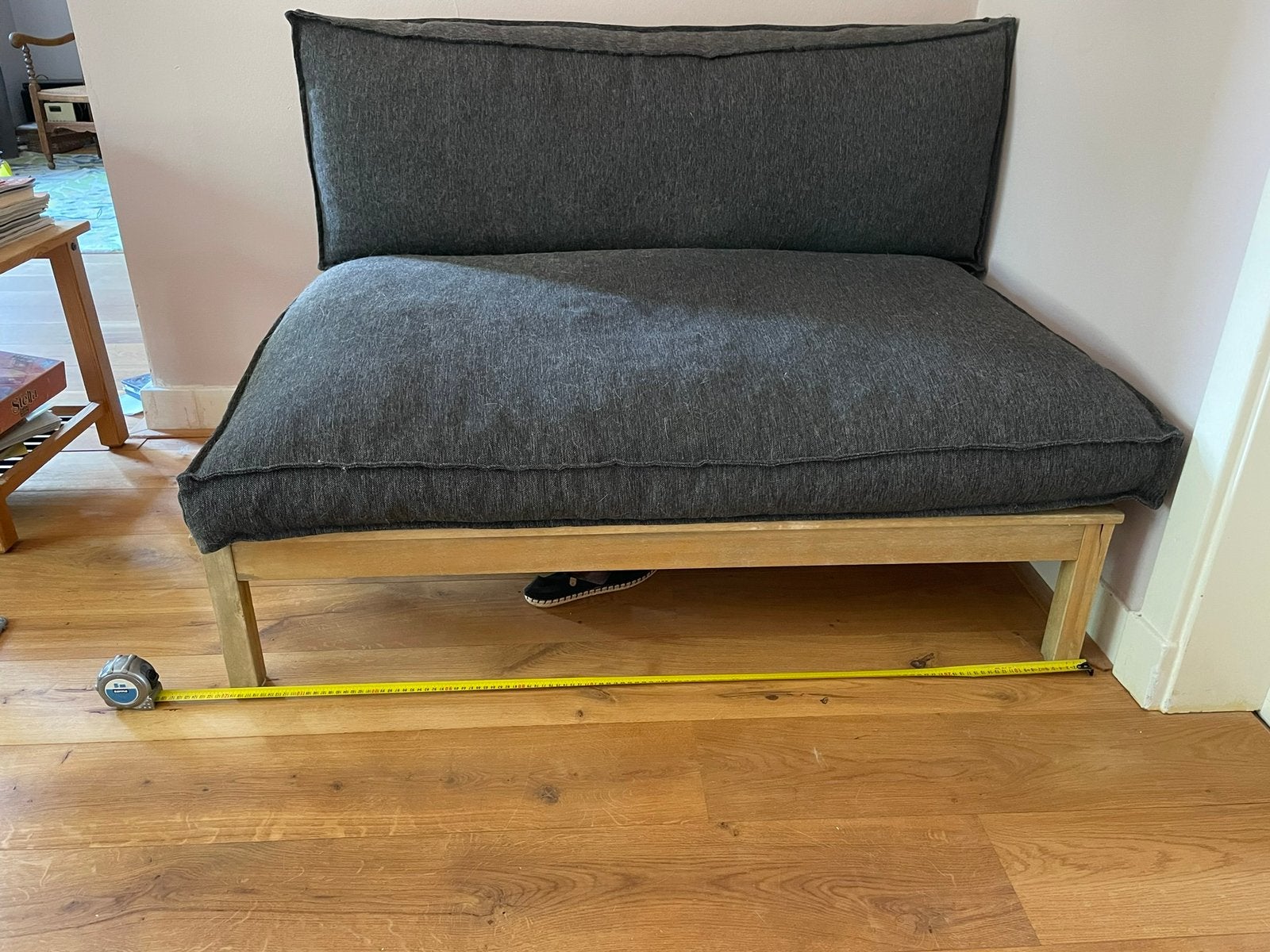 Loungebank antraciet kussens 120cm, Tuin en Terras, Tuinsets en Loungesets, Gebruikt, Bank, Hout, Ophalen