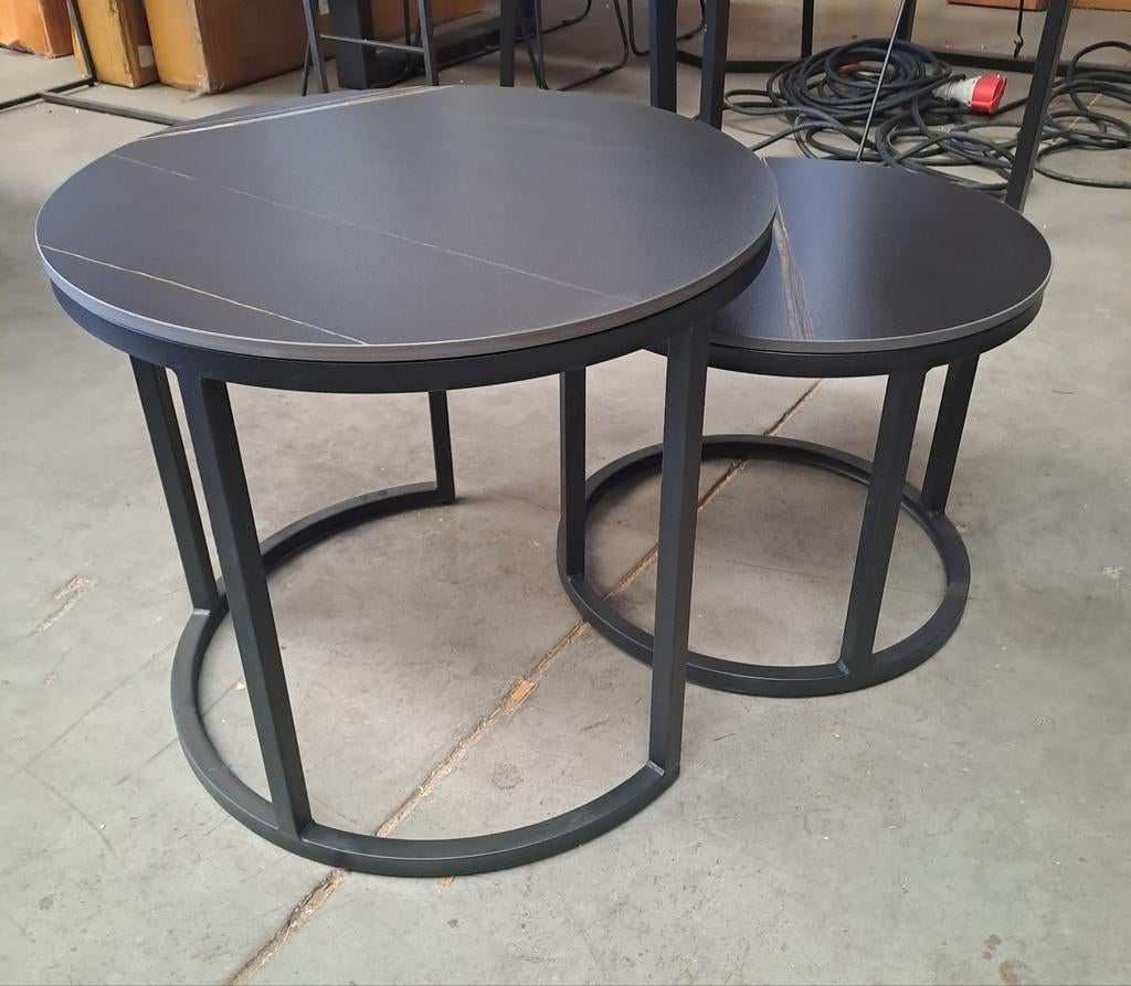 Salontafel set met stenen blad, ook geschikt voor buiten, Huis en Inrichting, Tafels | Salontafels, Ophalen, Zo goed als nieuw