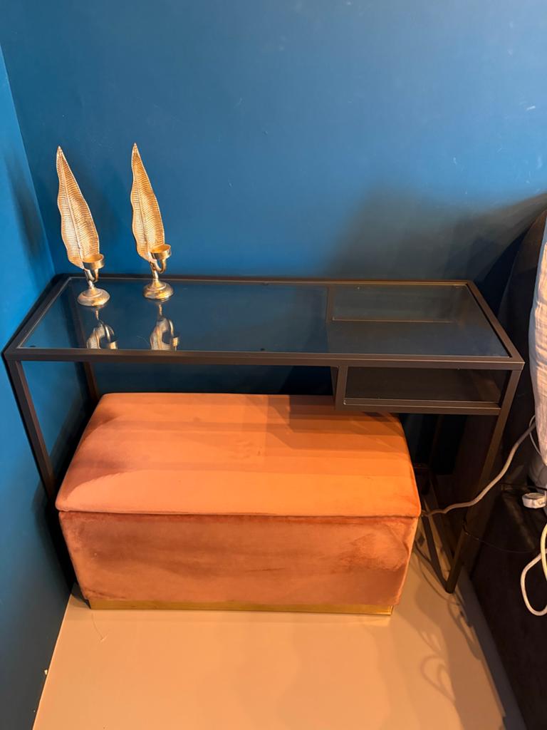 Zwarte make-up tafel met roze velvet poef (KARE), Ophalen, Metaal, Zo goed als nieuw, Overige merken