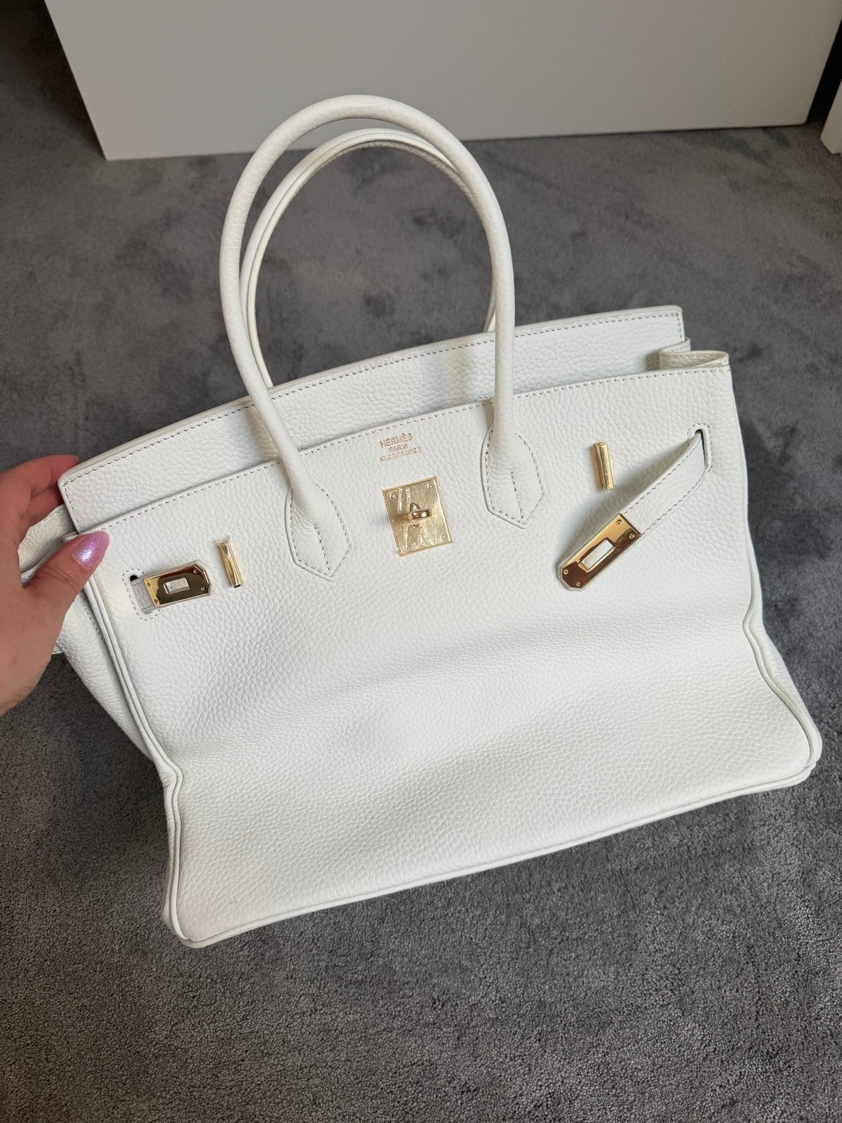Tas Wit Leer Goudkleurige Hardware, Verzenden, Zo goed als nieuw, Wit, Handtas