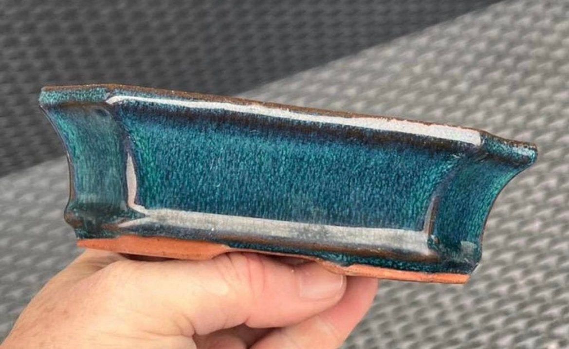 Bonsai schaal blauw tinten geglazuurd aardewerk 15,1x10,7x45, Tuin en Terras, Ophalen of Verzenden, Zo goed als nieuw, Rechthoekig