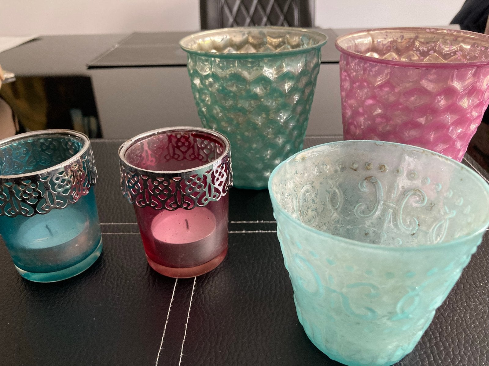 Set van 5 kleurrijke waxinelichthouders, Meerkleurig, Overige merken, Waxinelichthouder, Ophalen of Verzenden
