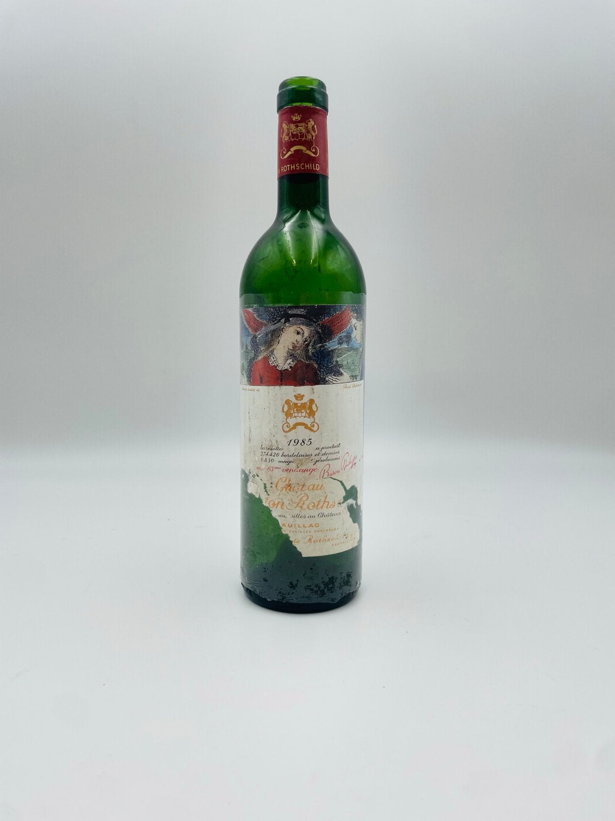 Lege Mouton Rothschild Wijnfles 1985 - Decoratie/Verzamelaar, Ophalen of Verzenden, Gebruikt, Frankrijk, Rode wijn