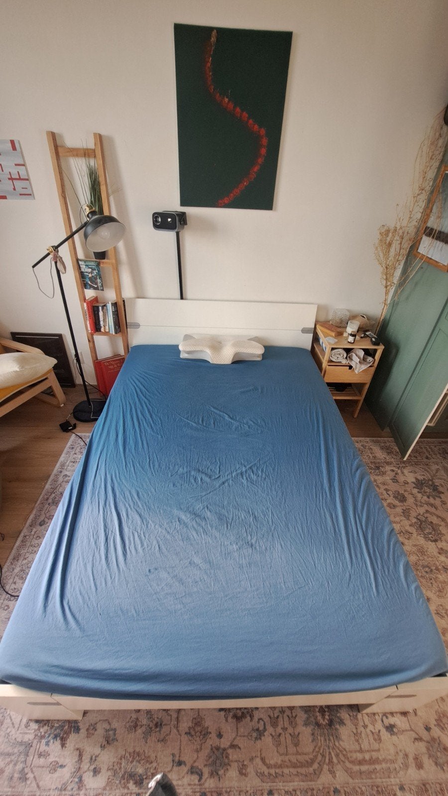 Wit bedframe 140x200 cm met hoofdeinde, Huis en Inrichting, Slaapkamer | Bedden, Ophalen