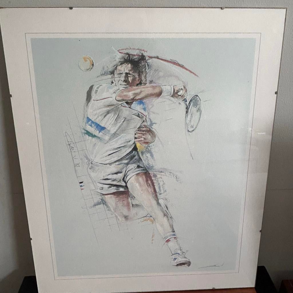 Twan van de Vorstenbosch Tennis Speler Lithokleur gesigneerd, Ophalen