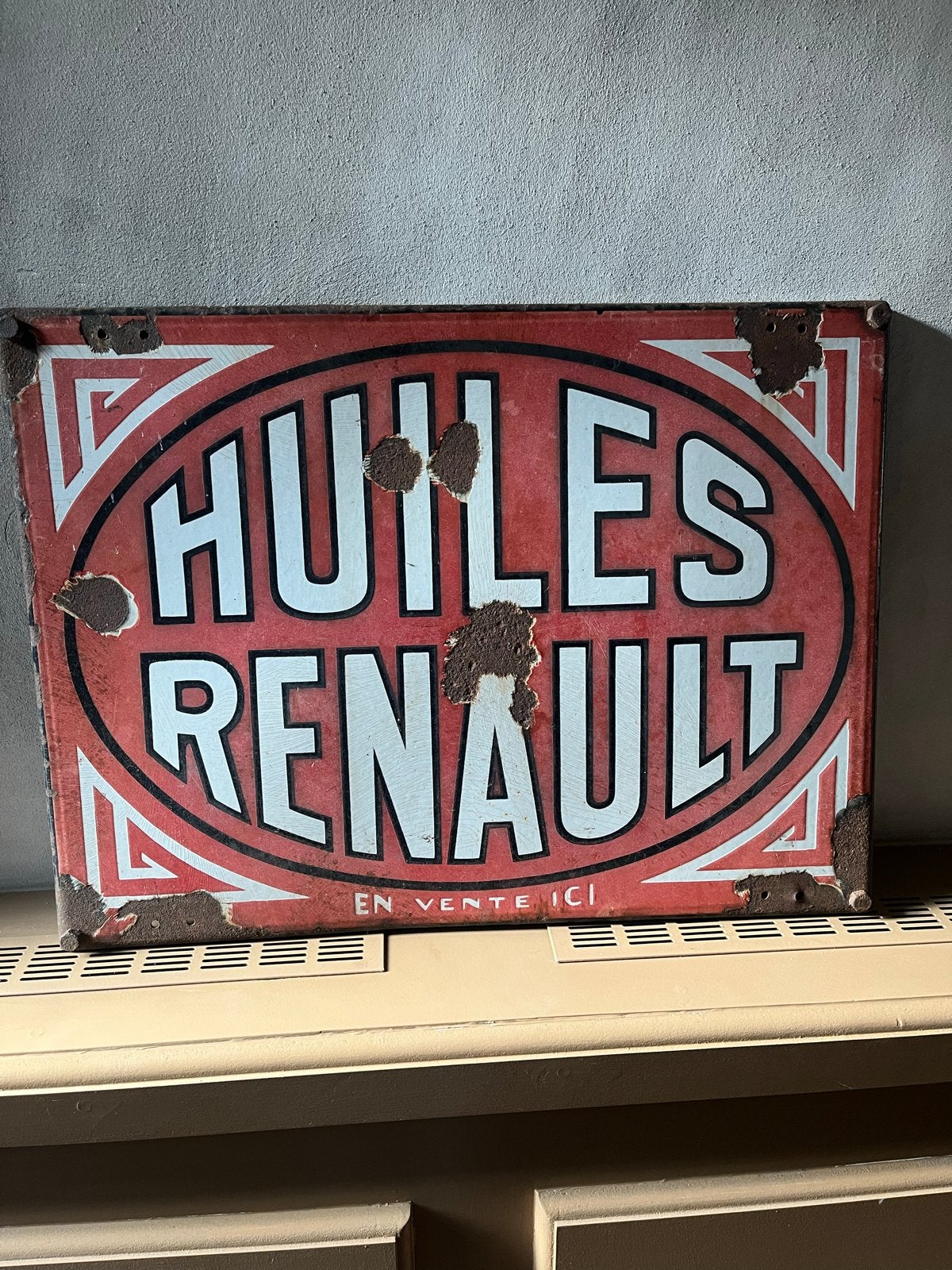 Vintage Renault Olie Emaille Reclamebord, Ophalen