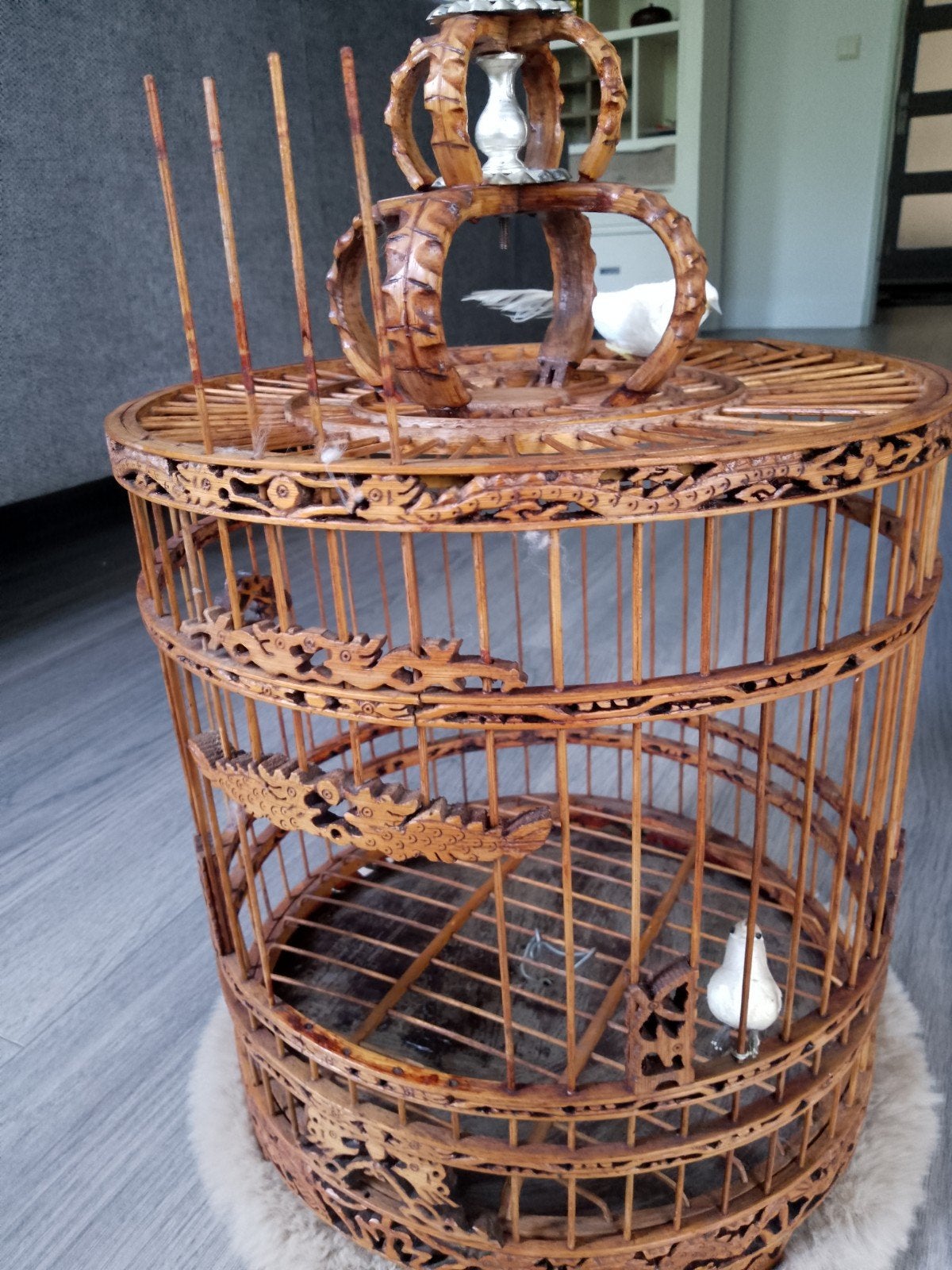 decoratieve Aziatische vogelkooi, Ophalen, Rond, Hout