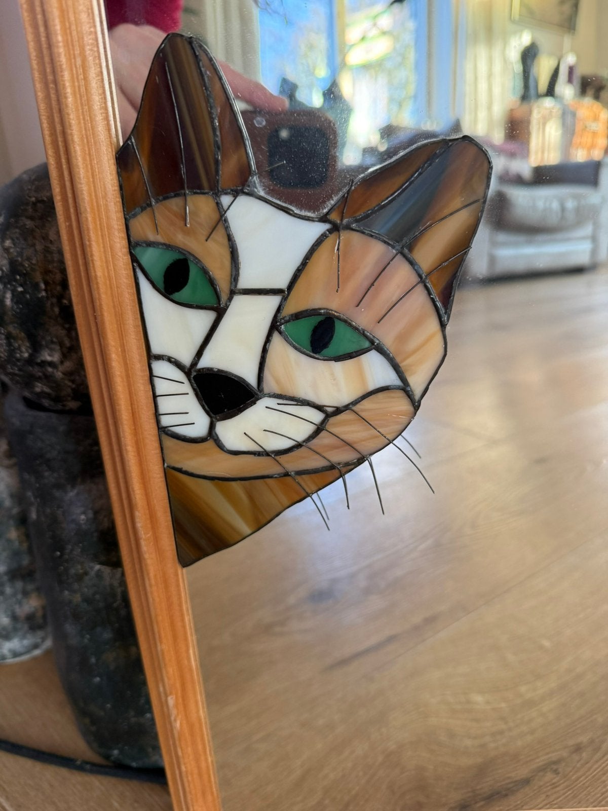 Tiffany glas in lood spiegel poes kat igst, Ophalen