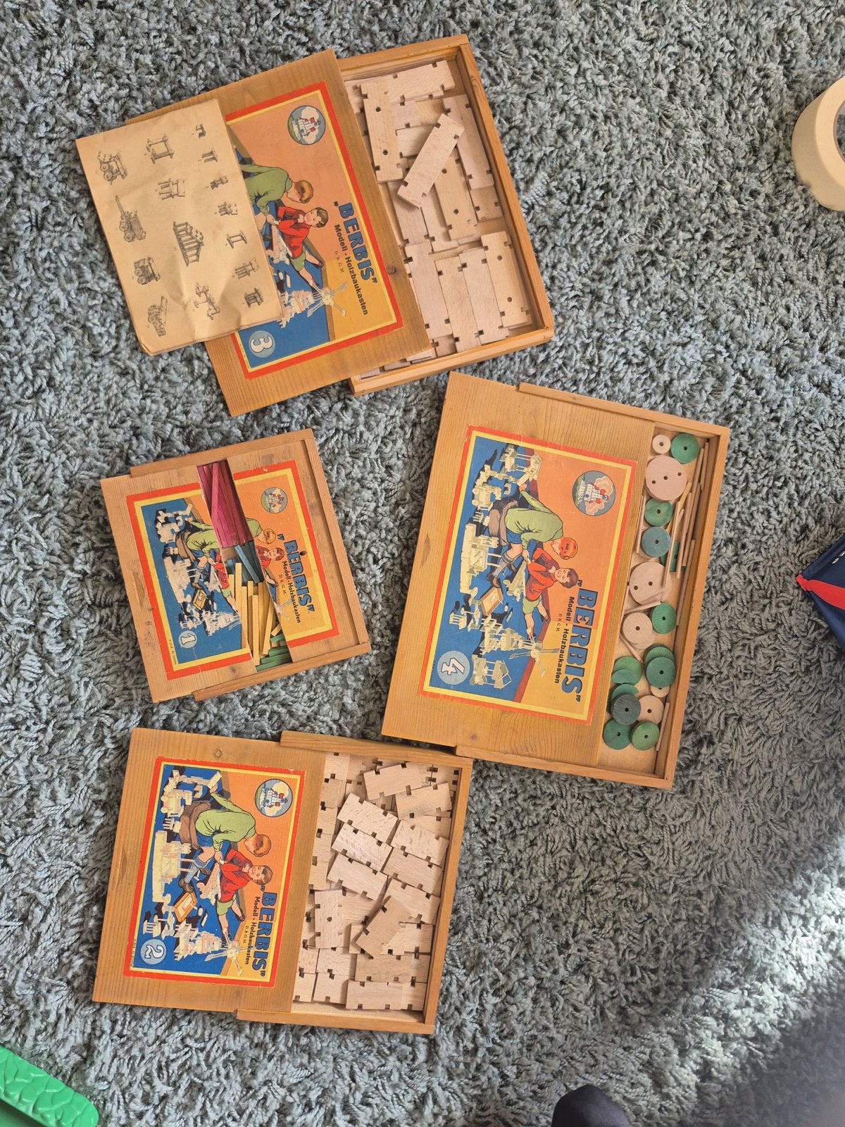 Vintage Berbis Houten Bouwdozen - Complete Set, Antiek en Kunst, Ophalen of Verzenden