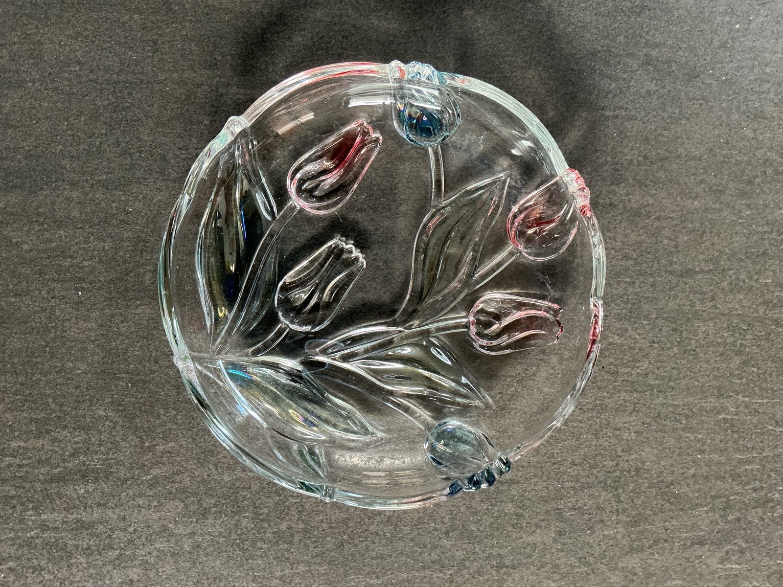 Vintage Mikasa Tivoli-kristallen tulpenschaal roze en blauw, Ophalen of Verzenden
