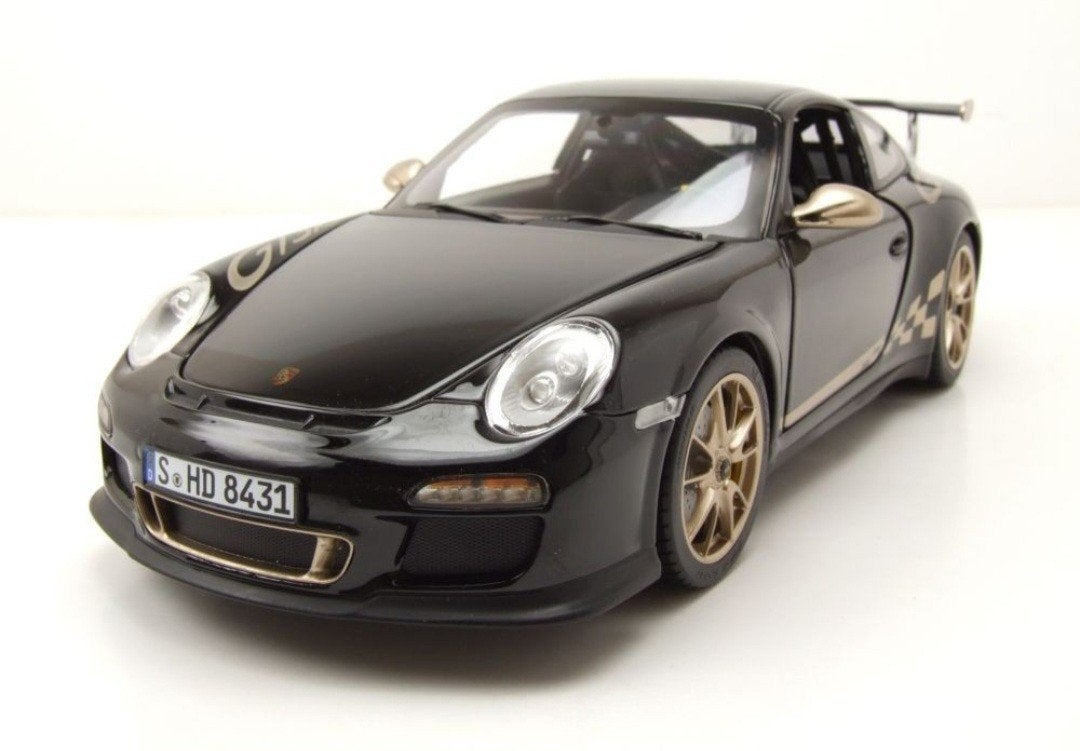 1:18 Porsche 911 (997) GT3 RS  uit 2009 Zwart/Goud Norev, Hobby en Vrije tijd, Ophalen of Verzenden, Nieuw, Auto, Norev