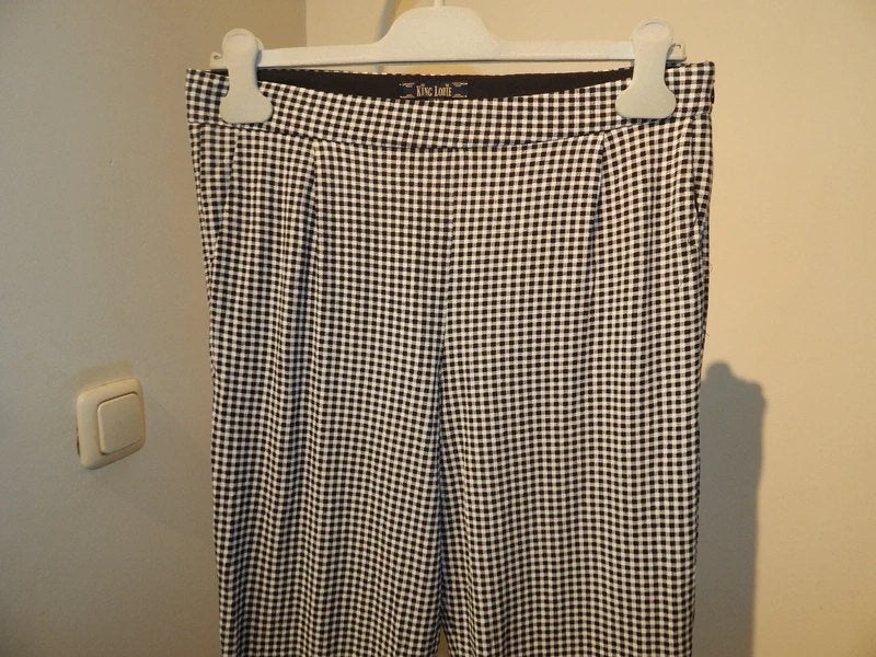 King Louie makkelijke zwart wit broek in fijn ruitje M, Kleding | Dames, Broeken en Pantalons, Maat 38/40 (M), Zo goed als nieuw
