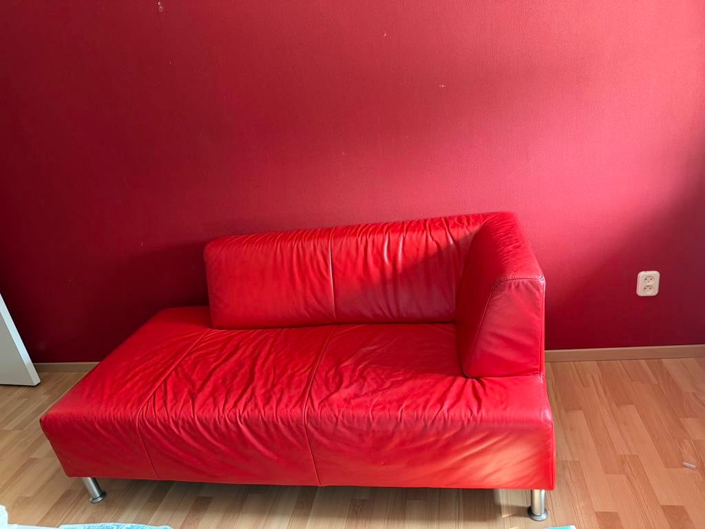 Supernet rood leren hoekbankje, Huis en Inrichting, Banken | Sofa's en Chaises Longues, Ophalen, Gebruikt, 150 tot 200 cm, Tweepersoons