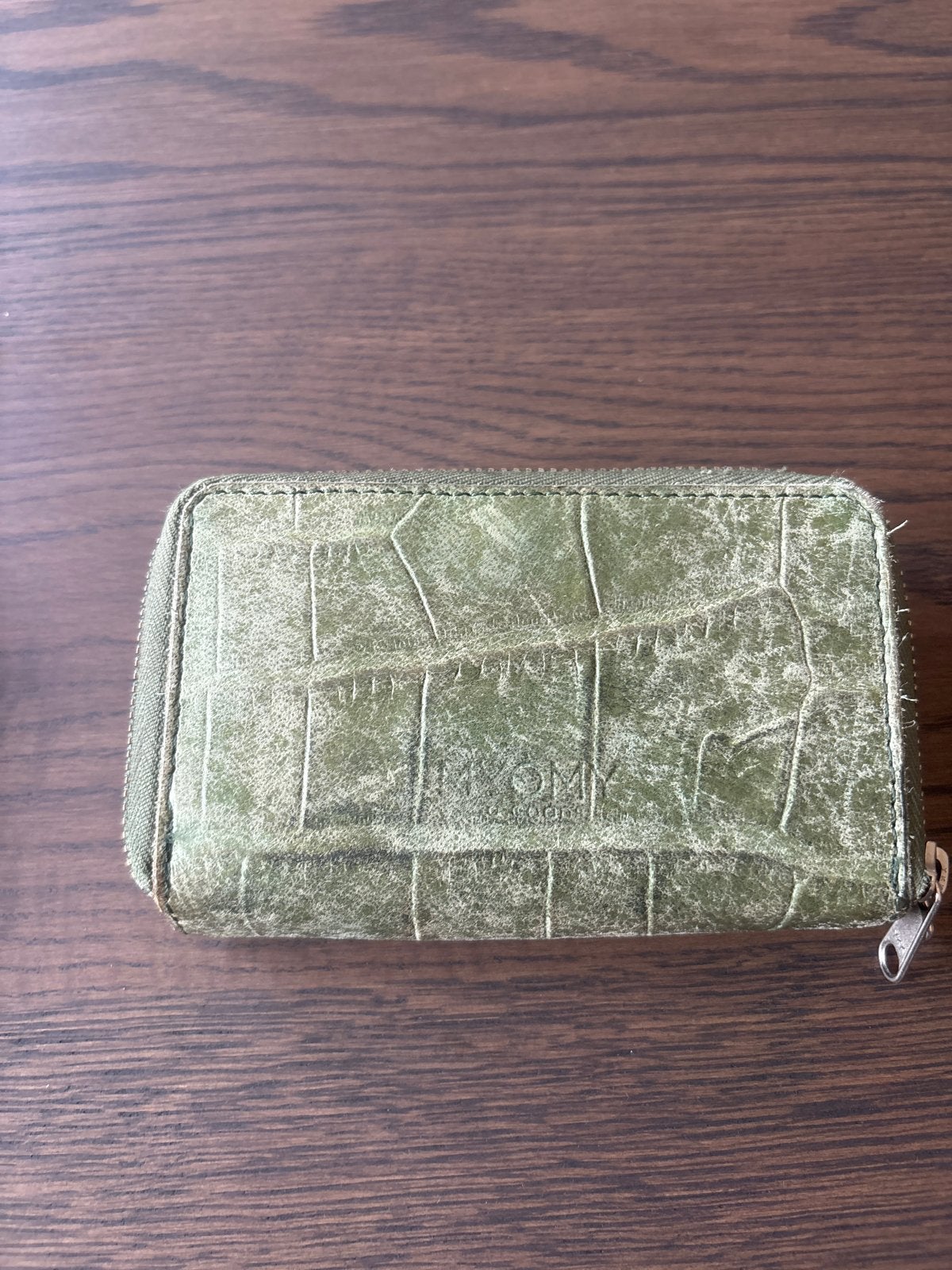 Myomy portemonnee groen met croco print, Gebruikt, Leer, Groen, Ophalen