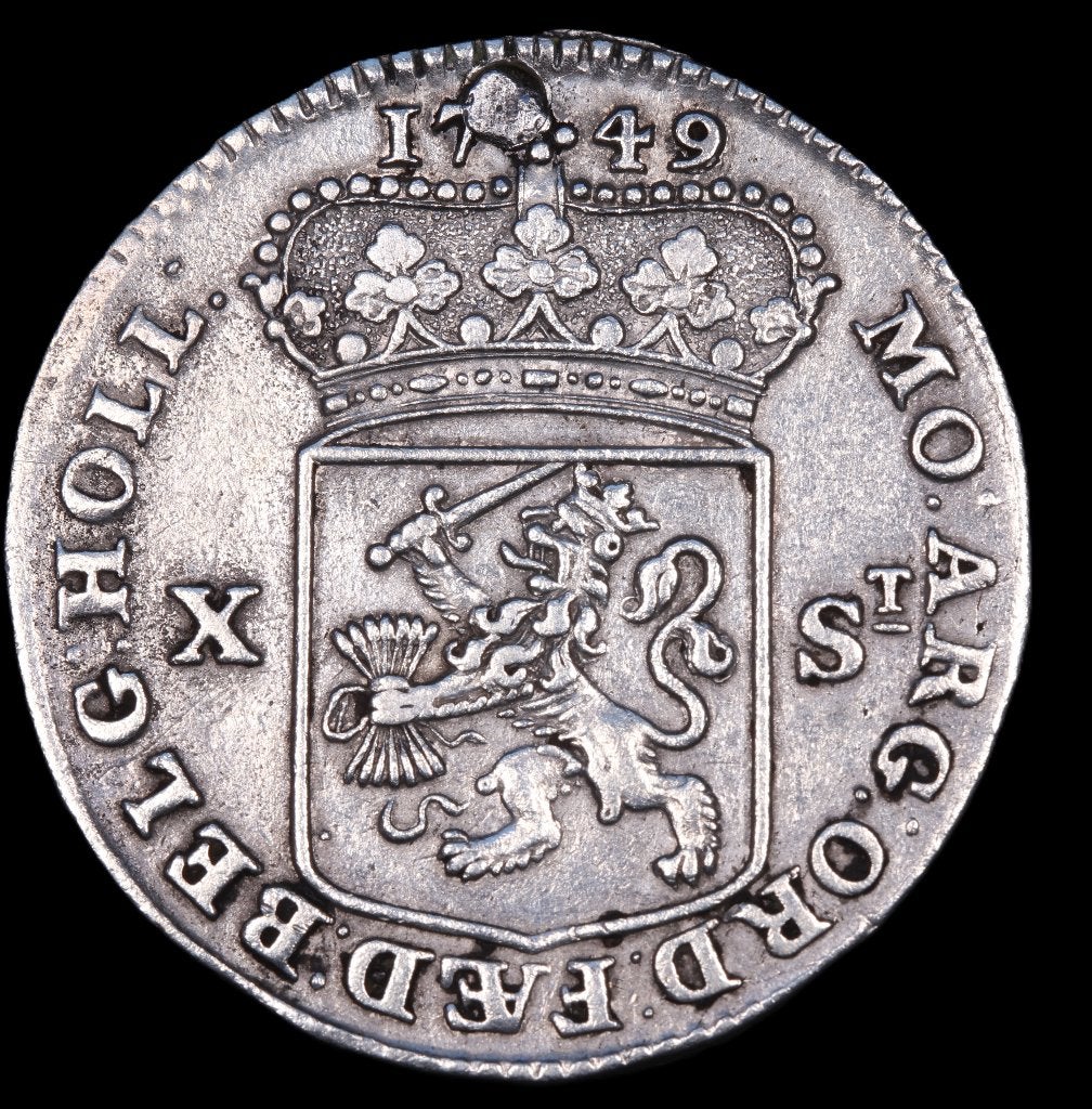 10 stuiver Holland 1749/48., ½ gulden, Vóór koninkrijk, Zilver, Ophalen of Verzenden