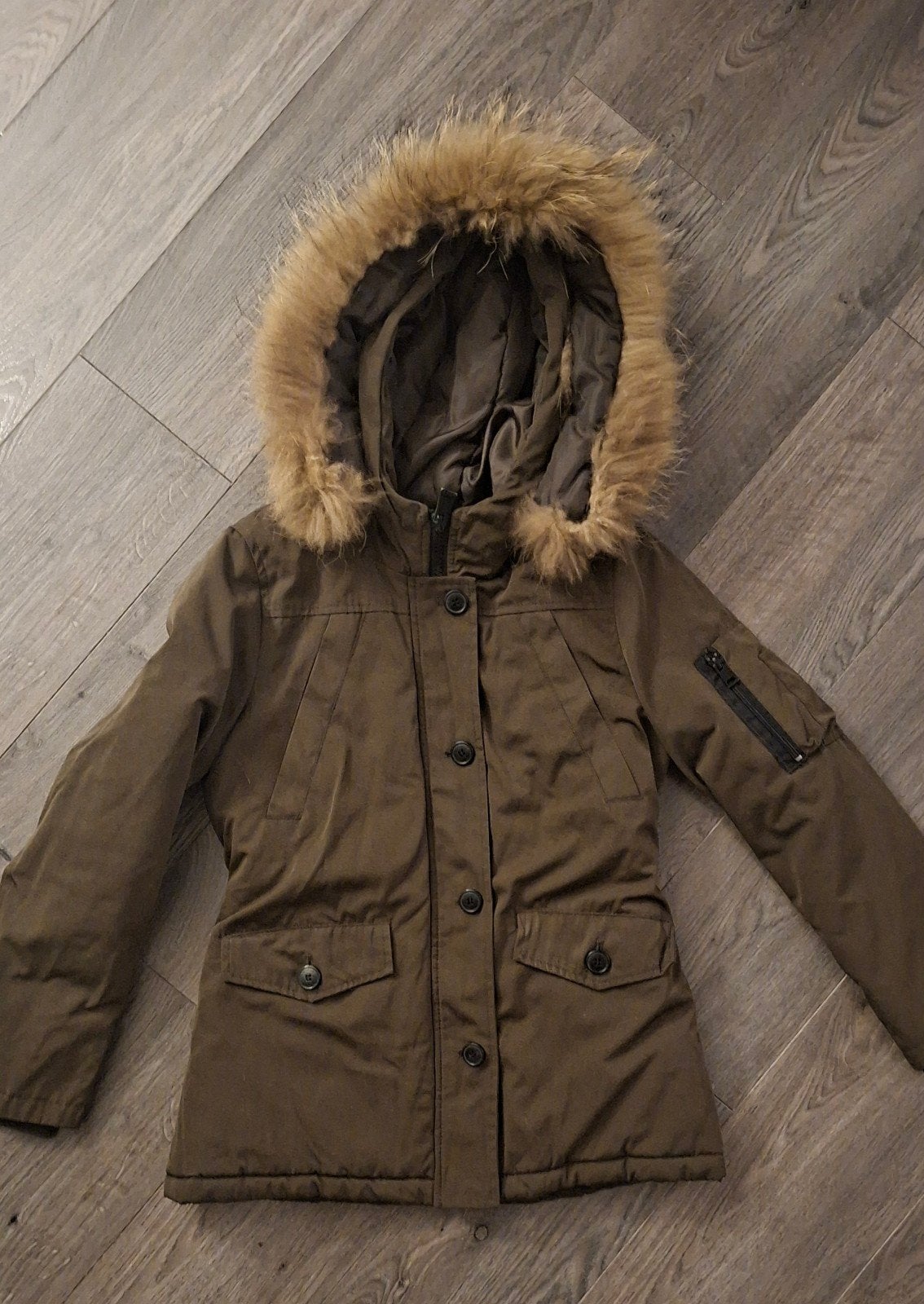 Te koop nieuwe ATTENTIF PARIS Winterjas met Bontkraag 36, Nieuw, Maat 36 (S), Groen, Attentif Paris