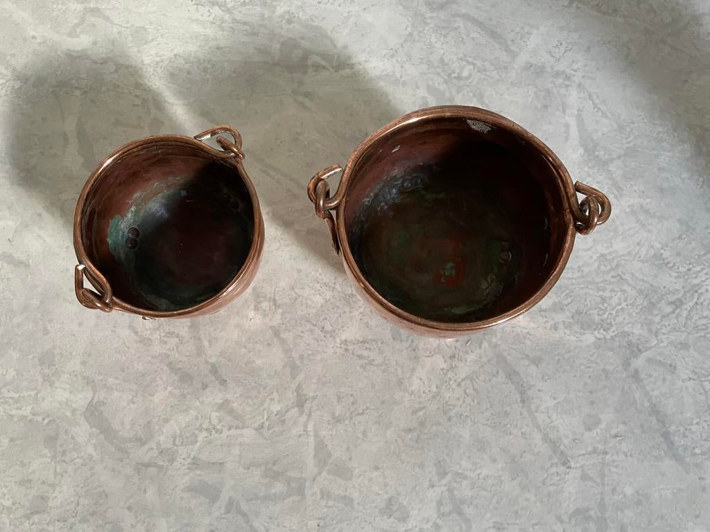 Set van 2 koperen keteltjes 6 en 12 cm doorsnee, Ophalen, Koper