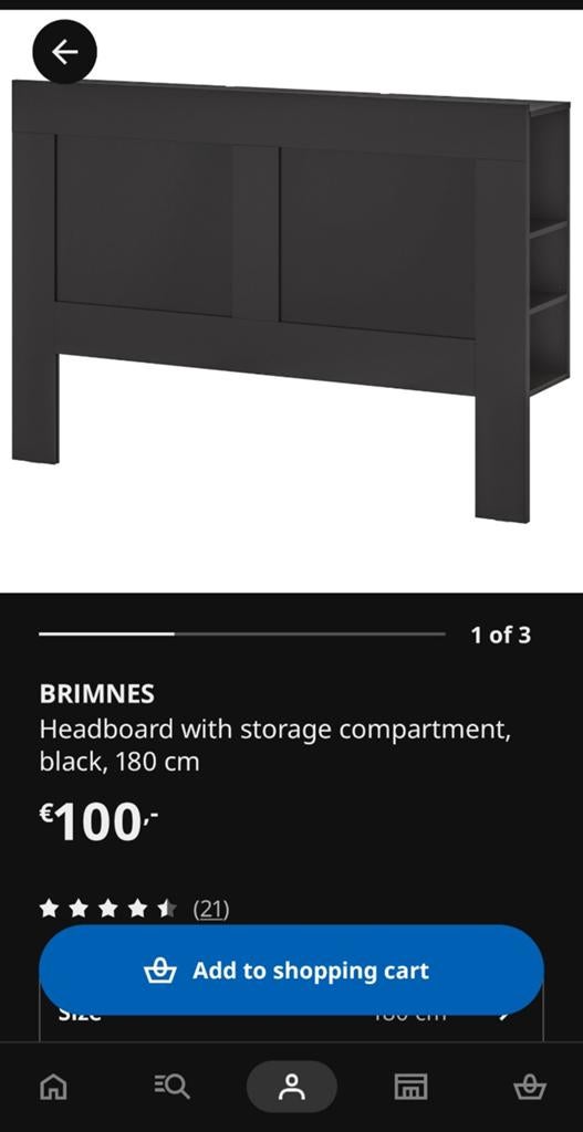 Brimnes Headboard 180 with storage compartments, Ophalen, 65 cm of meer, 70 cm of meer