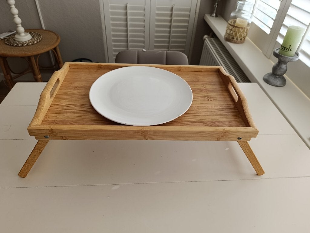 Inklapbare houten bedtafel, Huis en Inrichting, Ophalen, Minder dan 45 cm, Minder dan 55 cm, Nieuw