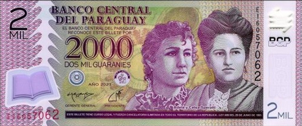 Paraguay bankbiljet 2000 Guaranies 2023 Polymer, Pick 228e, Ophalen of Verzenden, Zuid-Amerika, Los biljet