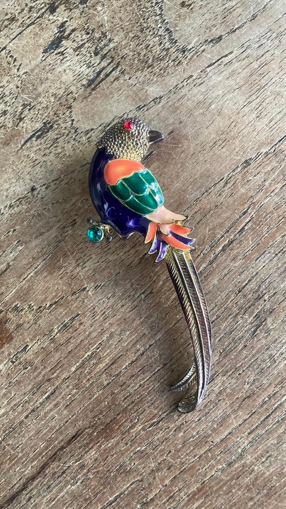 Geemaileerde broche van een papagaai of paradijsvogel, Sieraden, Tassen en Uiterlijk, Broches, Ophalen of Verzenden, Zo goed als nieuw
