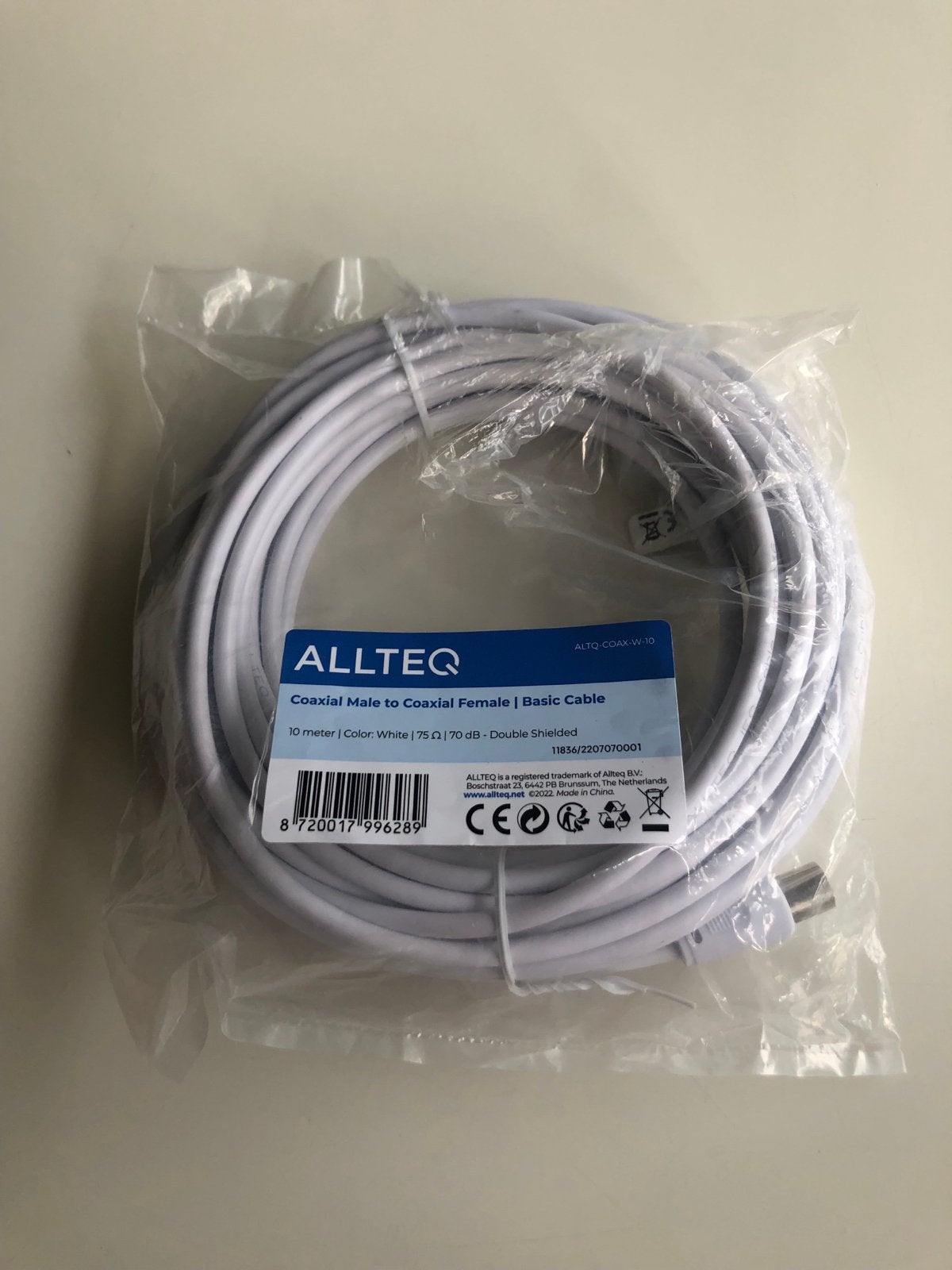 ALLTEQ Coaxiale Kabel - 10 Meter - Nieuw in verpakking, Audio, Tv en Foto, Audiokabels en Televisiekabels, Nieuw, Coaxiale kabel